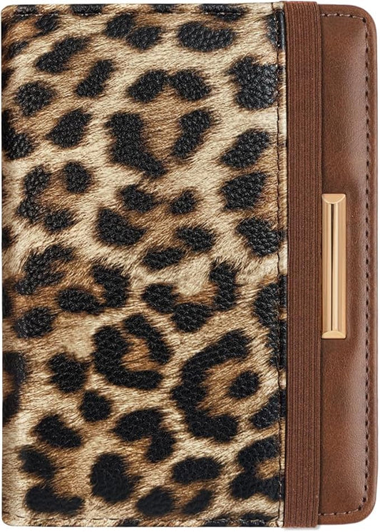Coco Rossi Women's Leopard Print Passport Holder Cover with RFID Protection, 4 Card Slots, 1 Cash Holder, 1 Boarding Pass Holder