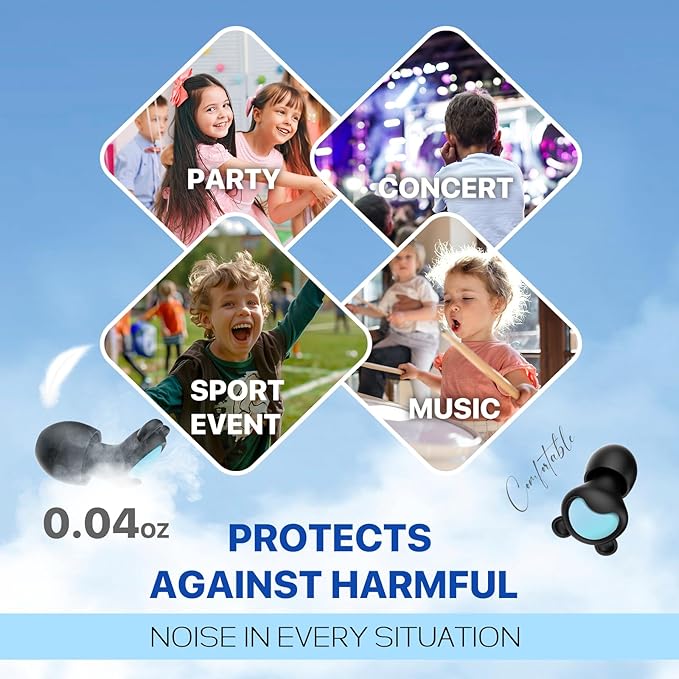 Kids Ear Plugs (6+yrs) - Reusable Everyday Noise Relief Earplugs for Small Ear Canal, Kids Ear Protection for Concerts, Travel, Focus, Socializing, School, Sleep, Sensitivity – 26 dB Noise Reduction