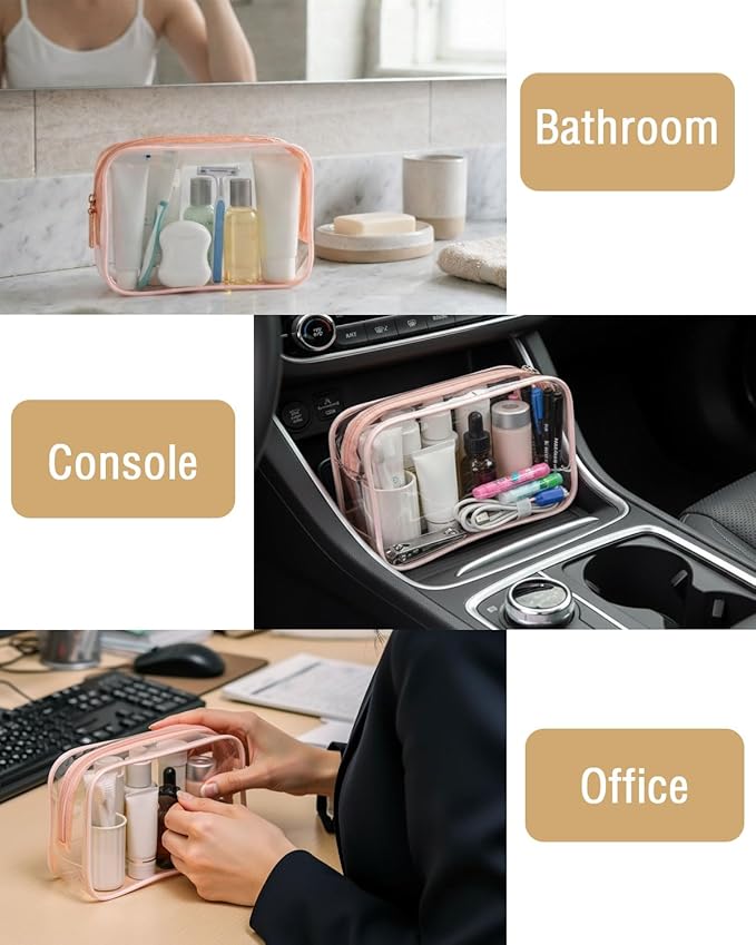 Buminee Clear Travel Toiletry Bag, Lightweight Transparent TSA Cosmetic Pouch, Multipurpose For Traveling - Purple 1 Pack