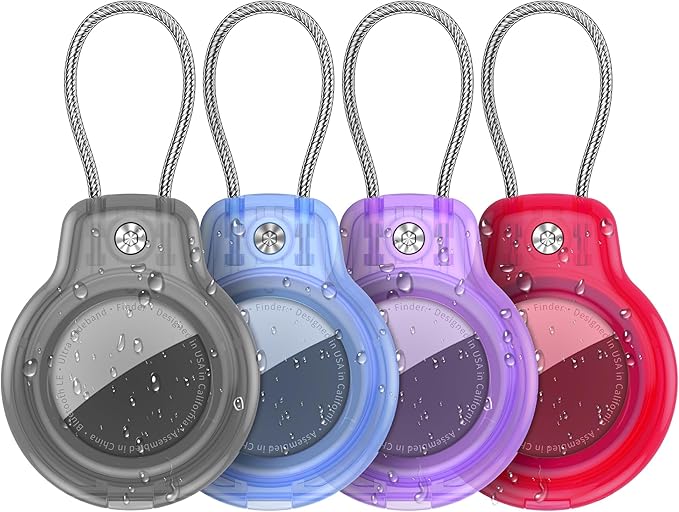 SPGUARD for AirTag Holder Case with Keychain 1st/2nd Air Tags-4 Pack for Apple Air Tag Holder with Wire Cable Lock Key Ring Chain Air Tagholder Accessories for GPS Item Tracker Kids,Keys,Luggage