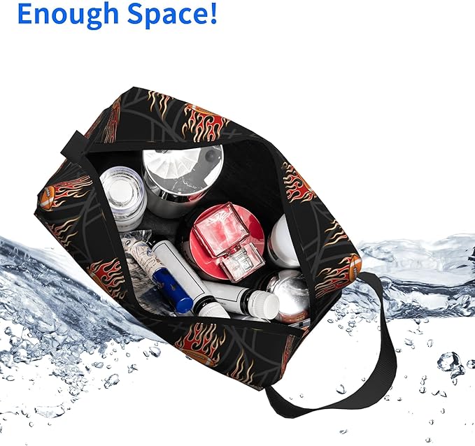 Kids Travel Toiletry Bag for Boys Girls - Waterproof Makeup Pouch Hanging Cosmetic Wash Bags Dopp Kit Shaving Bag for Toiletries Accessories(Fire Football)