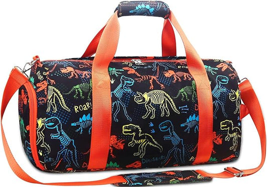 Gym Travel Duffle Bag for Boys - Sports Dance Bag with Shoe Compartment & Wet Pocket Binosaur Kids Travel Bag Teens Weekender Sleepover Carry On Bag