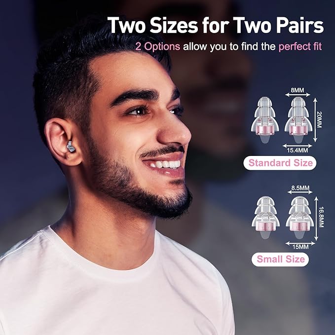 High Fidelity Concert Ear Plugs, Noise Cancelling Silicone Ear Plugs 2 Pairs Great for Concerts Loud Music, Musicians, Motorcycles, Airplanes, Raves, Hearing Protection -20 dB (Pearl)