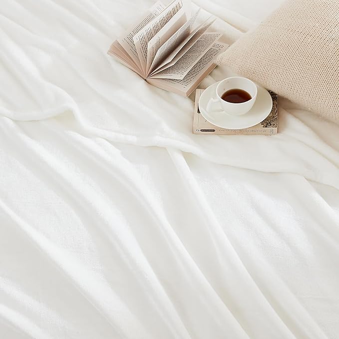 Hansleep Fleece White Full Blanket, Super Soft Flannel Fuzzy Plush Cozy Blanket for All Seasons, White, Full 84x90 Inches