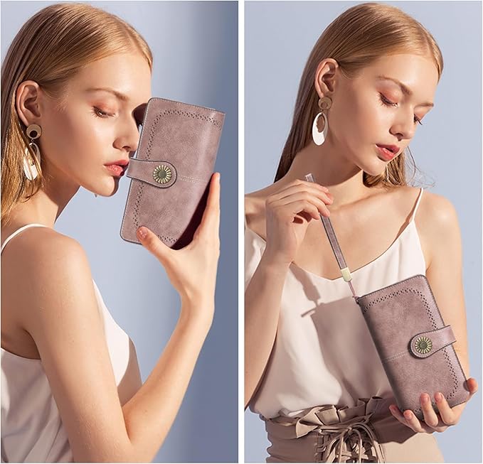 SENDEFN Wallets for Women Leather Credit Card Holder with RFID Blocking Large Capacity Wristlet | with RFID Blocking, Large Capacity, Wristlet, with RFID Blocking, Large Capacity, Wristlet