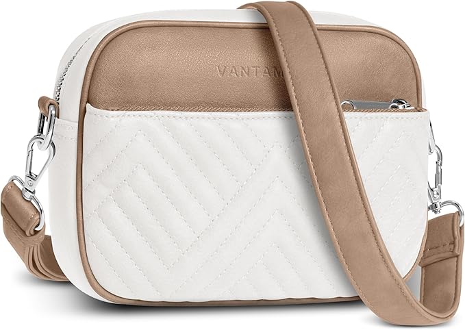 Vantamo Premium Quilted Crossbody Bags for Women with Anti-Pickpocket Clip, Vegan Leather Handbags, Travel Purses for Women