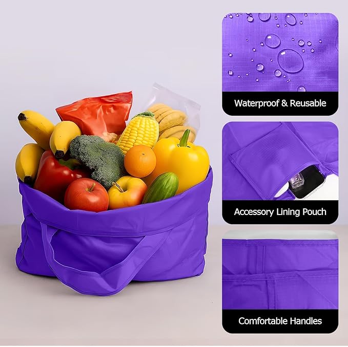 Washable Large Foldable Shopping Bag, Waterproof Reusable Grocery Bag Holder,for Shopping Reusable Tote Bags Large 50LBS,Tote Bags Nylon Bags(Orange)