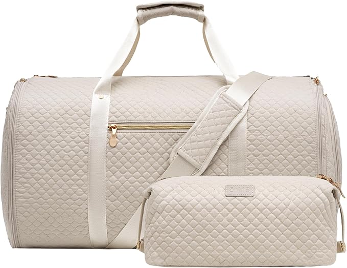 Coolife Garment Bag Carry On Convertible Travel Duffel Bag with Shoe Pouch Weekender Bag for Women Men 2 in 1 Hanging Suit Bag with Shoulder Strap Business Travel Bag (White, Standard)
