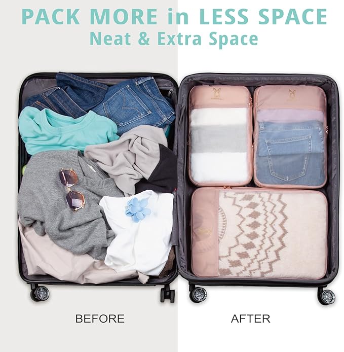 See Through Expandable Compression Packing Cubes, Mesh Travel Packing Cubes for Suitcases, Lightweight Organizers Bag Set for Travel Essentials for Luggage