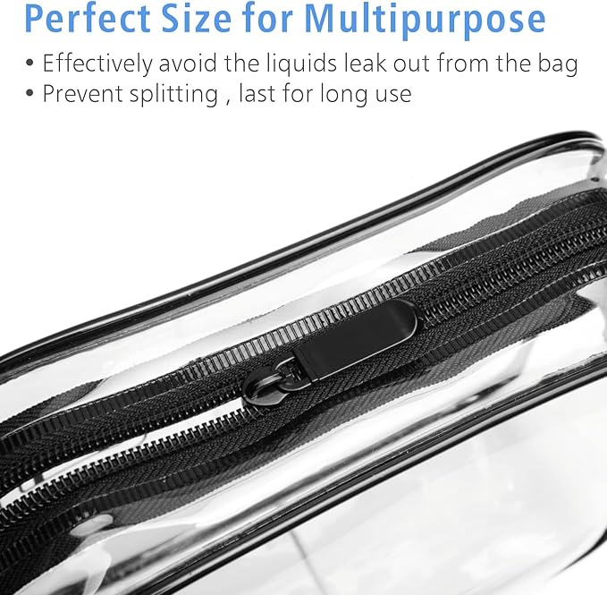 PACKISM Clear Makeup Bags 2 Pack Large, 9.6 Inch Clear Travel Bags for Toiletries, Portable Cosmetic Organizer for Full Size Bottles Checked Luggage & Home Storage, Black