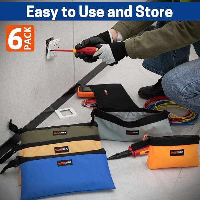 Zipper Tool Pouches, Multi-Purpose Utility Tool Bags Organizer for Small Hand Tools, Screws, Nails, Hardware, Pliers & Wrenches, Storage Pouch Set for Electricians, Plumbers, HVAC & Mechanics