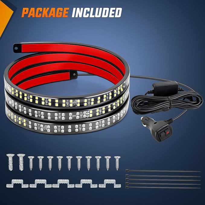 Nilight 60 Inch 360 LED Tailgate Strobe Light Strip Green White | 28 Light Modes Double Row Waterproof Warning Rear Window Lamp for Pickup, Trailers, Construction Vehicles, Car, SUV