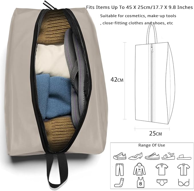 Smell Proof Shoe Bag for Travel Water-Resistant Lightweight Dustproof Golf Soccer Shoe Storage Organizer Pouch with Zipper for Gym Sports Travel Work Men and Women(Off White, 1-Pack)