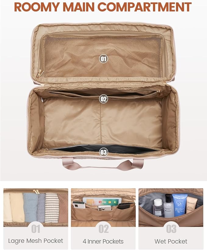 LOVEVOOK Travel Duffle Bag - Weekender & Overnight Bag with Toiletry & Wet Pocket, Carry-On Size, 3pc Set
