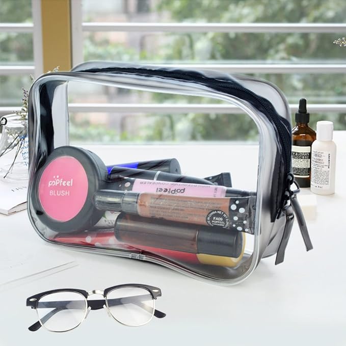 Wobe 5 Packs Clear Cosmetics Bag TSA Approved, PVC Zippered Toiletry Carry Pouch Portable Makeup Bag for Vacation Travel, Bathroom and Organizing Waterproof Makeup Bag Vinyl Plastic Organizer Case