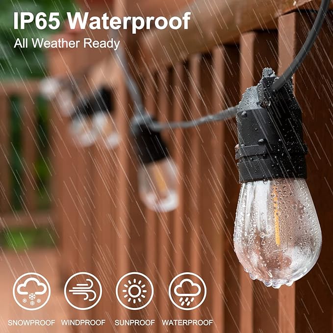 S14 LED Outdoor String Lights, Shatterproof IP65 27Ft (Maximum 918Ft) for Patio Lightings Outdoor Waterproof, Outside Lights for Outdoor Lighting (27FT - 10 Bulbs (1 String))