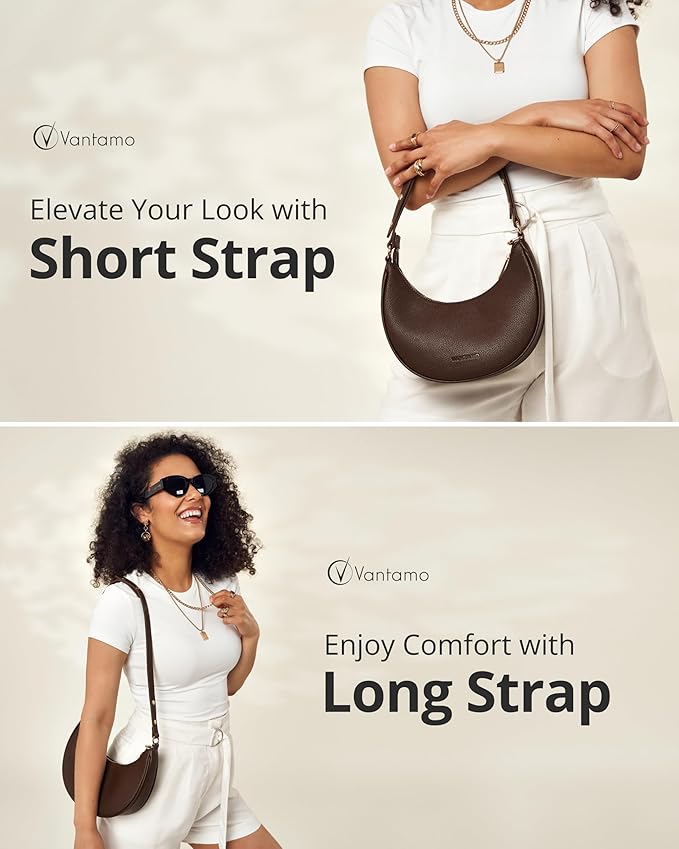 Vantamo Crescent Bags For Women with RFID Protection, Half Moon Clutch Purses for Women with Anti-Theft Clip for Extra Safety