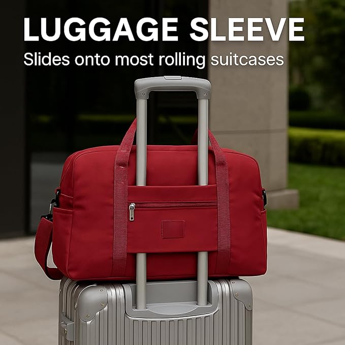 Folding Duffle Bag for Travel – Large Capacity Waterproof Oxford Cloth Weekender Carry On Tote with Crossbody strap, Lightweight Foldable Gym and Overnight Bag (2, Red, Large)