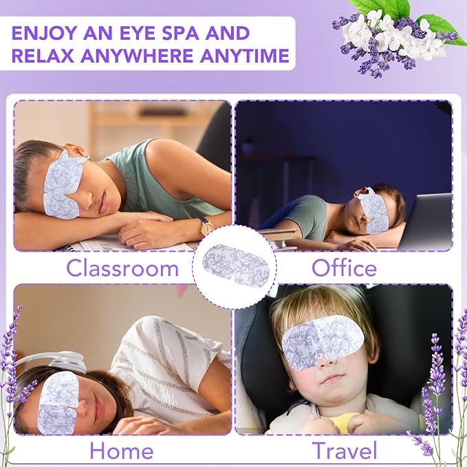 XPCARE 60 Pack Steam Eye Masks for Dry Eyes, SPA Warm Sleep Eye Mask, Disposable Heated Eye Mask for Dark Circles, Puffy Eyes, Relief Stress Eye Fatigue(Lavender)