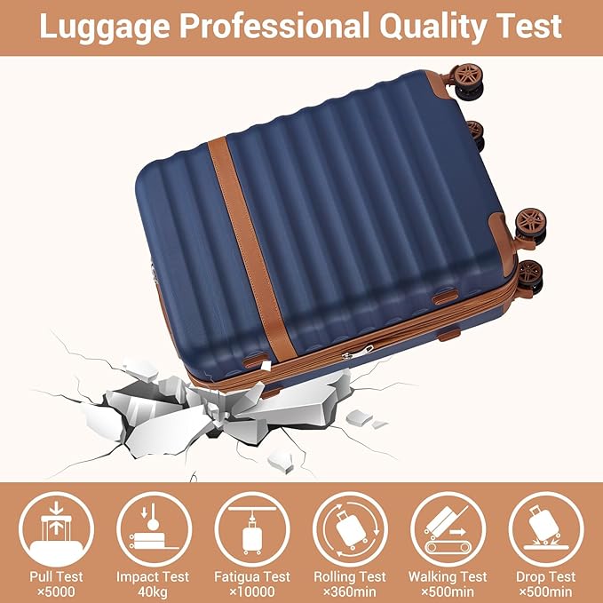 Kono Luggage Set 3 Pieces Expandable PC ABS Durable Suitcase Hardside with Double Spinner Wheels Tsa Lock Navy(20in/24in/28in)