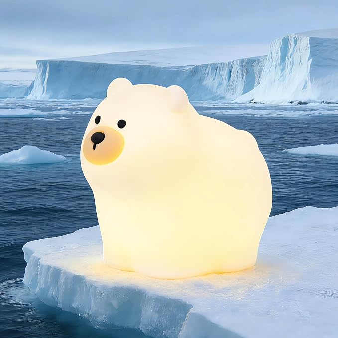 Squishy Polar Bear Night Light with RGB Mode Cute Polar Bear Light 3 Brightness Adjustable Nursery Breastfeeding Nightlight Rechargeable Silicone Touch Bedside Animal Lamp for Bedroom Dorm Decor