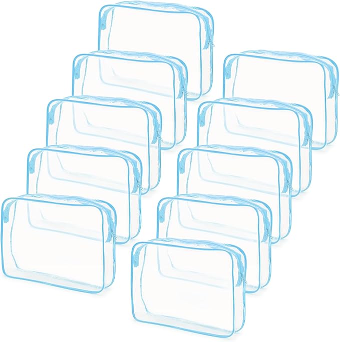 Tbestmax 10 Pack Clear Cosmetic Bags Makeup Bags Portable Waterproof TSA Approved Travel Toiletry Bags Large Organizer Blue, 9.8" x 7.1" x 2.4"