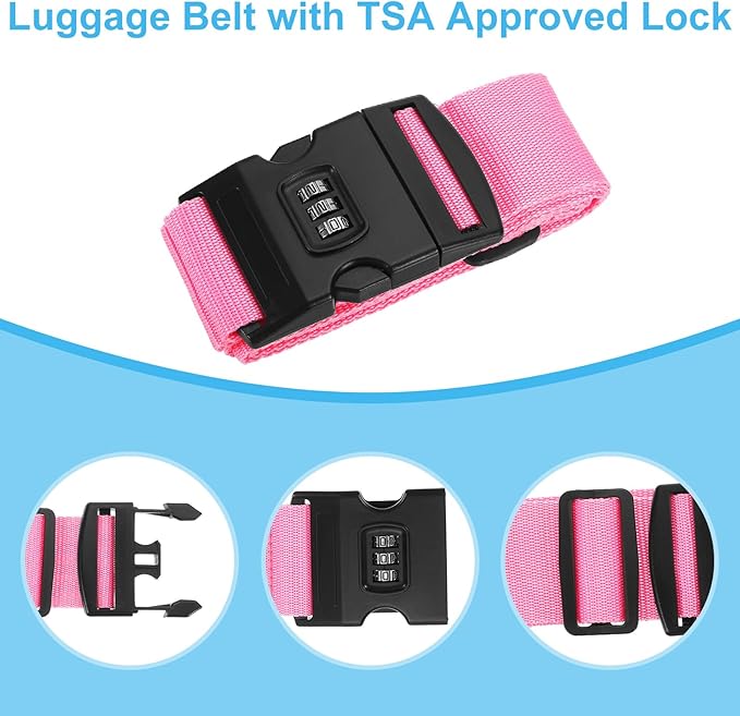 PATIKIL Luggage Straps, Suitcase Straps Adjustable Luggage Belts Strap with Combination Lock for Luggage Suitcases Travel, Pink