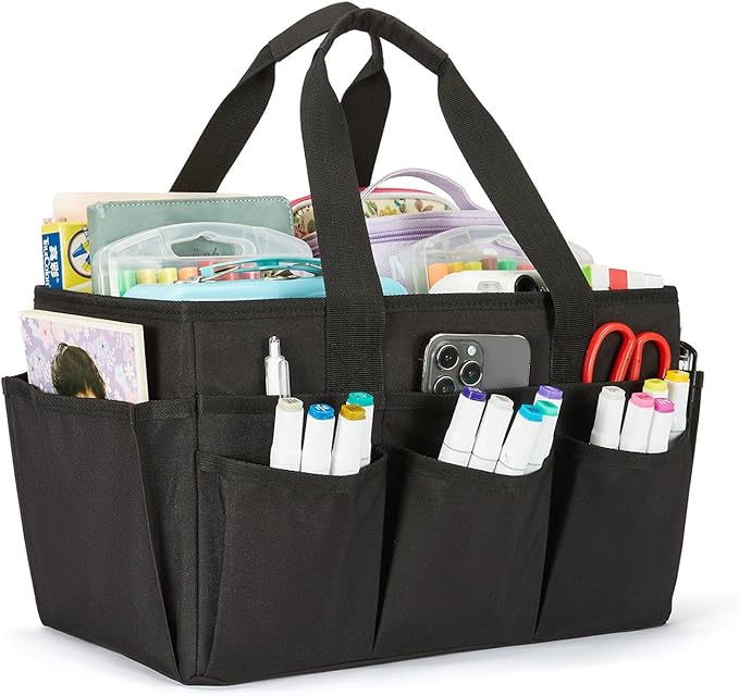 Craft Tote Bag, Art Organizer,Cleaning Supply Caddy, Carrying Bag with Handle for Multi-Purpose, Organizer Caddy for Pets (Black)