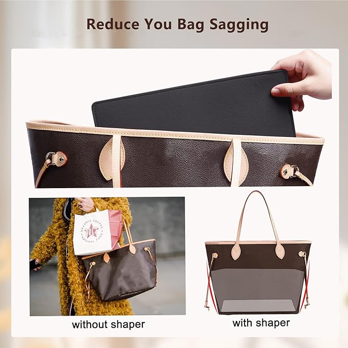 Purse Organizer Insert with Base Shaper,Felt Zipper Tote Handbag Organizer Compatible with Lv Neverfull PM, City 30 and More, 10 Compartments, Black/M