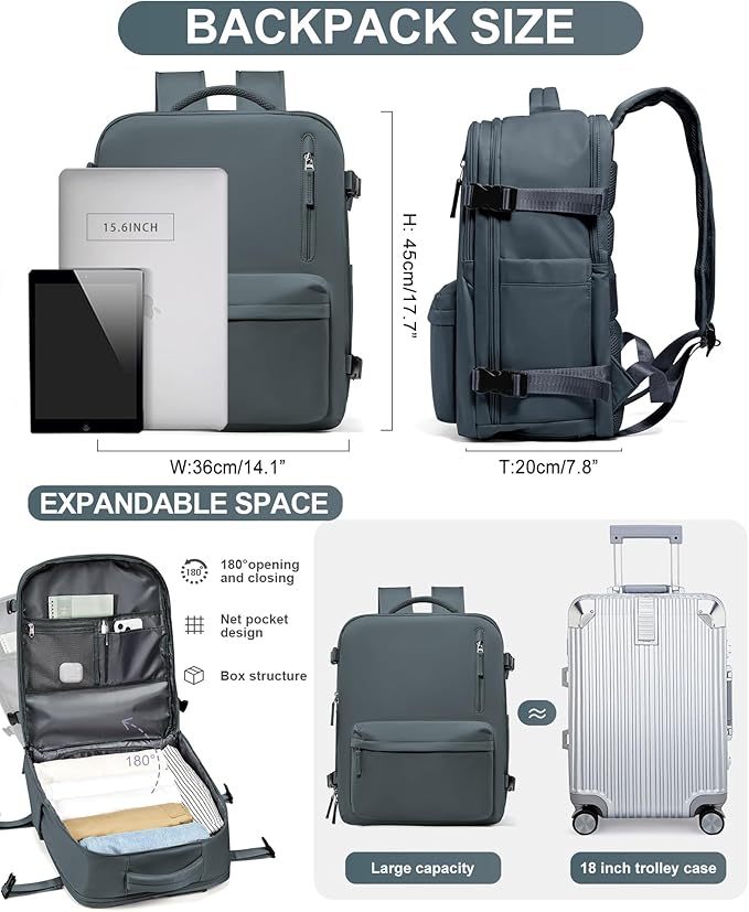 WONHOX Large Travel Backpack Carry on Flight Approved Laptop Work Business Backpack for Women Men Mochila de Viaje