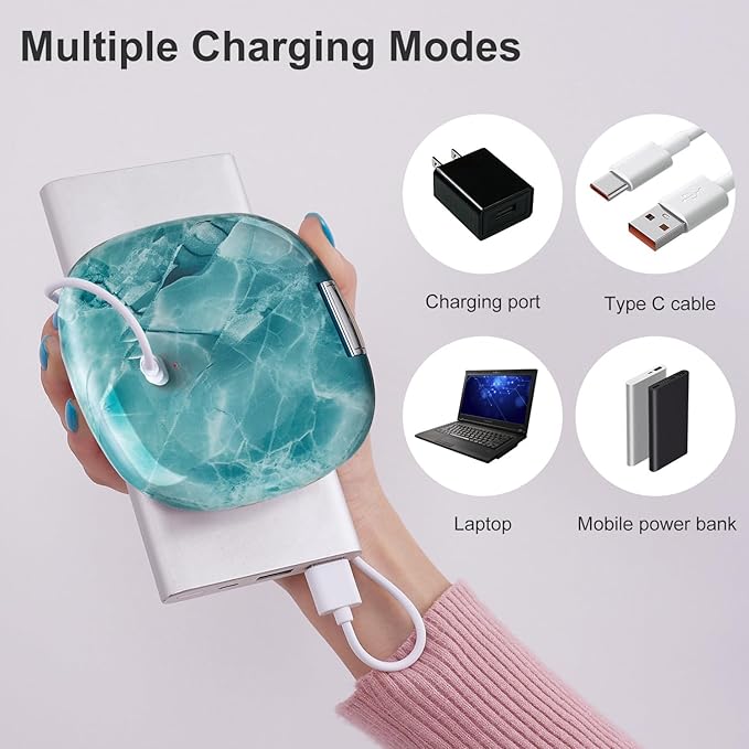 Mocado Compact LED Travel Makeup Mirror - 4 Inches 1X/10X Magnification Travel Mirror with Light Dimmable Double Sides Lighted USB Rechargeable Compact Mirror for Purse,Pocket,Travel(Green Marble)