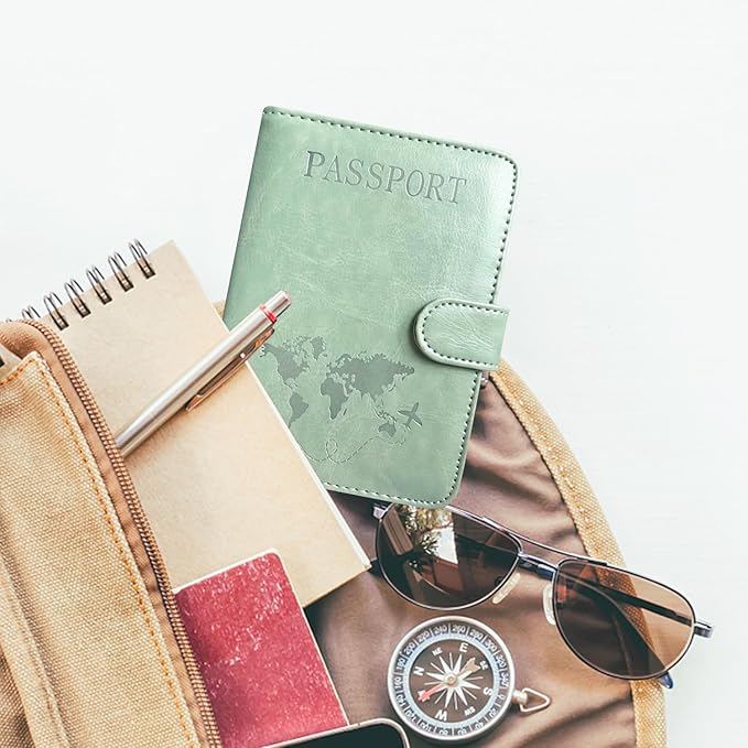 ACdream Passport Holder for Travel Essentials, Rfid Blocking Passport Wallet Cover Case for Travel Must Haves Accessories, Book Holders for Women Men, Agave Green R64