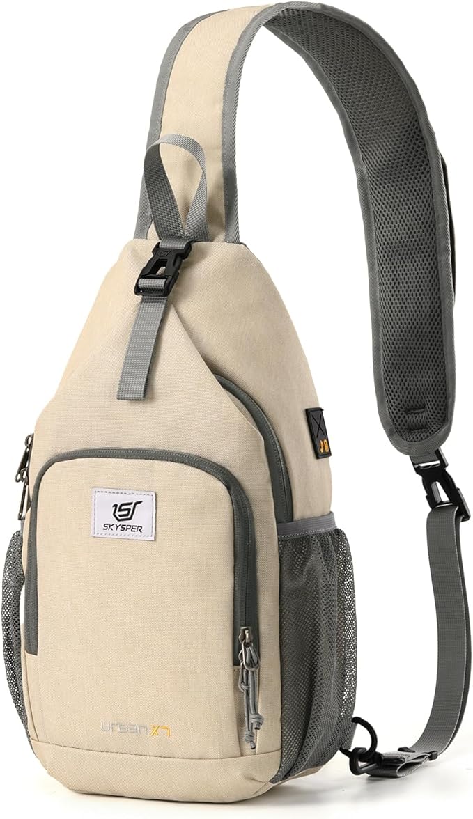 SKYSPER Sling Bag RFID Crossbody Sling Backpack Cross Body Shoulder Bag Travel Hiking Daypack for Women Men(Beige)