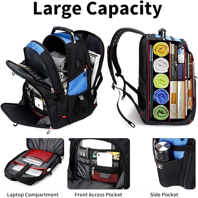 SHRRADOO Extra Large 50L Travel Laptop Backpack with combination lock, College High School Backpack Airline Approved Business Work Bag Fits 17 Inch Computer for Men Women