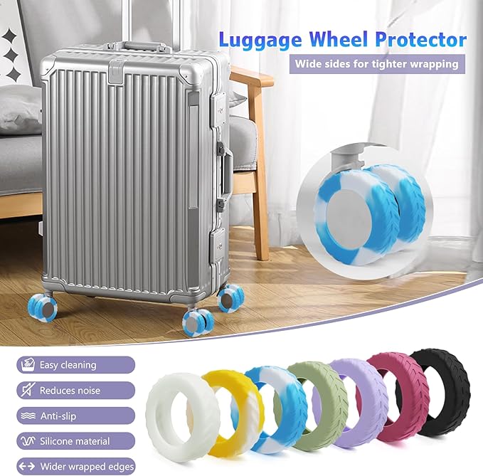 UMUST 8Pcs Luggage Wheel Covers,Silicone Suitcase Cover for 2-2.4'' Spinner Wheel,Upgrade Suitcase Carry On Luggage Wheels Protector, Essential Travel Accessory(Gradual Blue)