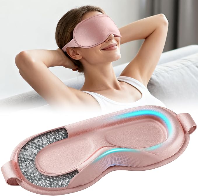 Weighted Eye Mask for Sleeping - Sleep Mask for Women & Men, Blackout 3D Contoured Sleeping Mask for Side Sleeper, Zero Pressure Soft Night Eye Cover with Adjustable Strap for Travel, Pink