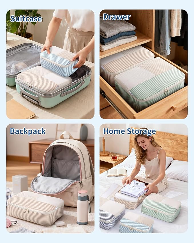 Narwey 7 Set Striped Packing Cubes for Travel Carry on Suitcase Luggage Organizer Bags for Kids Women Men, Durable Packing Organizers Bag, Travel Essentials Accessories (Stripe Combined)