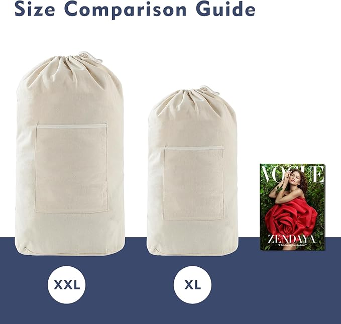 Canvas Laundry bag, Washable Laundry backpack, Adjustable Straps, Large Front Pocket, Drawstring Closure (BEIGE, XX-Large)