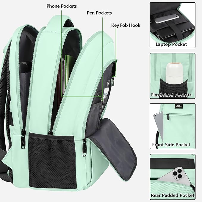 MATEIN Travel Laptop Backpack, 15.6 Inch Computer Backpack, Slim Lightweight Fashion Water Resistant Womens Traveling Backpack Casual Daypack for College Office, Mint Green