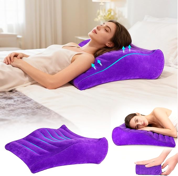 Inflatable Wedge Pillow for Traveling, Lightweight Wedge Pillow for Acid Reflux Relief, Portable Pillow Wedges for Sleeping, Blow Up Travel Pillow for Camping, Back Lumbar Support