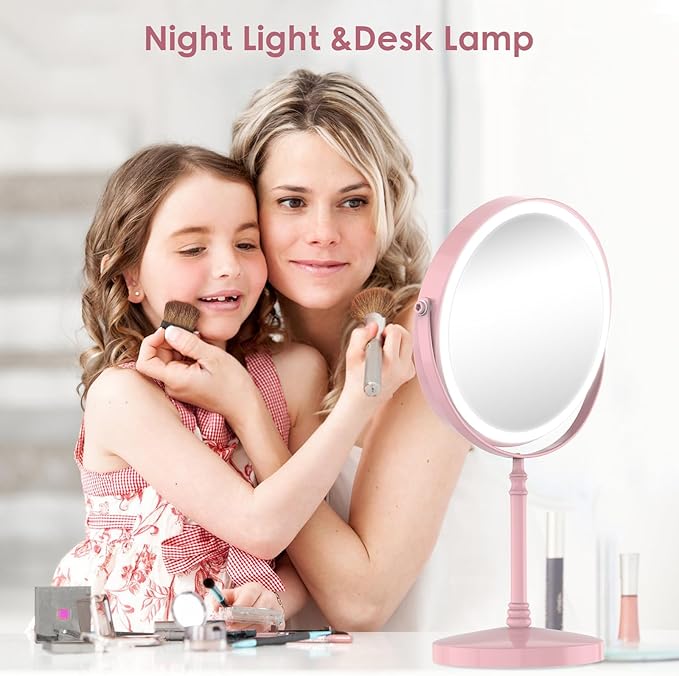 DEIOVWXS Makeup Mirror, 3000mAh Rechargeable Double-Sided Magnifying Vanity Mirror with 3 Colors, 1X/10X, 360° Rotation, Adjustable Brightness, Gifts for Mom, Women,Wife, Girls, Dorm Room Essential
