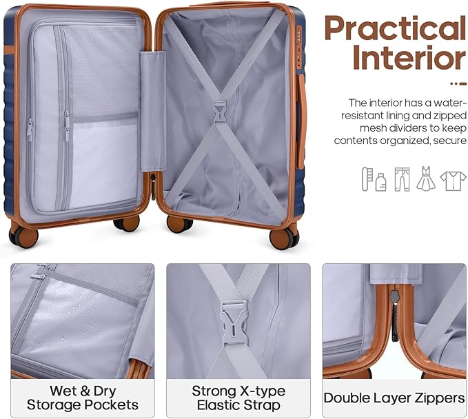 UKEIN Luggage Sets 3 Piece, PC Hardside Large Luggage 28 Inch With Spinner Wheels with TSA Lock, Checked Suitcase Set With Travel Backpack for Men (Blue, 3 piece set (28inch))