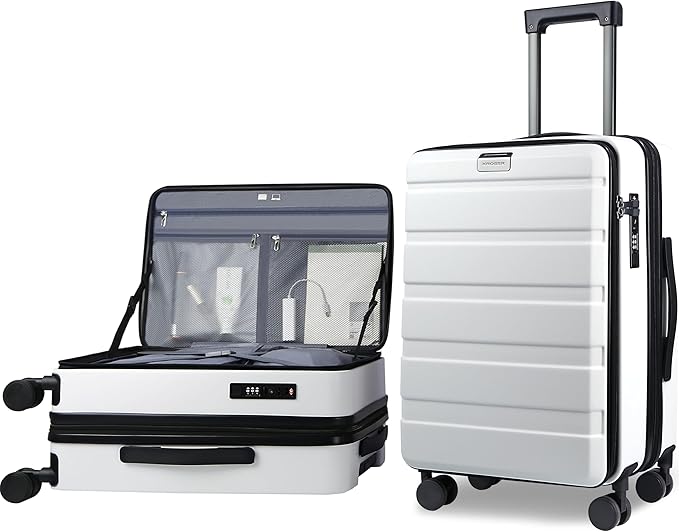 KROSER Carry On Luggage with Spinner Wheels & Built-in TSA Lock, Expandable Top Opening Hard Shell Suitcase Large Capacity Durable Rolling Luggage with USB Port, Carry-On 20-Inch, White