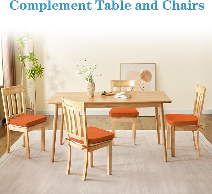 Chair Cushions for Dining Chairs Set of 4, Non Slip Kitchen Chair Pads, 17" x 16" x 2", Indoor Dining Chair Cushions with Ties, D-Shaped Seat Cushions for Kitchen Chairs, Orange