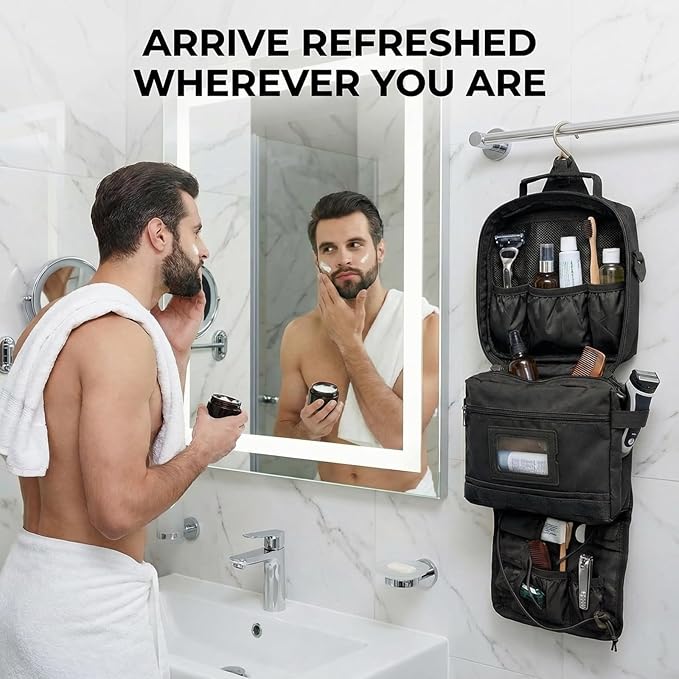 Mens Toiletry Travel Bag, Tactical Toiletry Bag for Men, Bathroom Hanging Travel Toiletry Bag for Men Shaving Hygiene Bag Travel Toiletry Organizer Short Trips Bag, Black