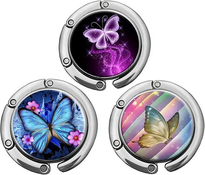 Bosketo Foldable Purse Hook Womens Bag Table Hanger Collection Desk Hooks for Purse (3pack Butterfly-Hook)