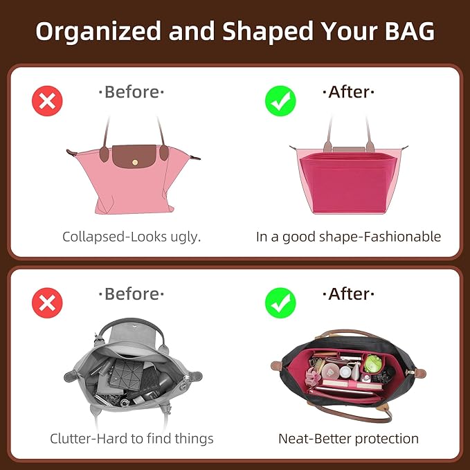 Doxo Longchamp Organizer Insert Compatible with Le pliage Large Medium Small Mini and More(L,Rosy)