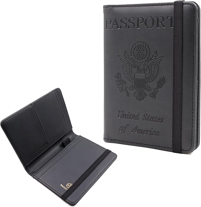 Melsbrinna Premium Leather Passport Holder Covers Case, Waterproof Rfid Blocking Travel Wallet Passport Holder with Pen Holder, Cute Passport Book for Women/Men