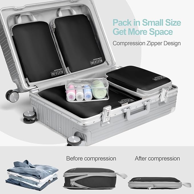 Cambond Compression Packing Cubes for Travel - Lightweight Expandable Travel Bags Luggage Organizers Travel Essentials Compression Cubes for Travel Space Saver for Carry on Suitcases Organizer