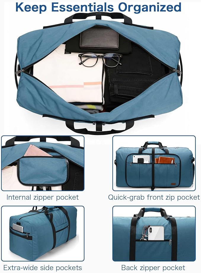 80L EXTRA LARGE Duffle Bag for Travel, 26" Foldable Travel Duffel Bag with Shoe Compartment for Men Women, Waterproof & Tear Resistant (Light Blue, EXTRA LARGE, 80L)